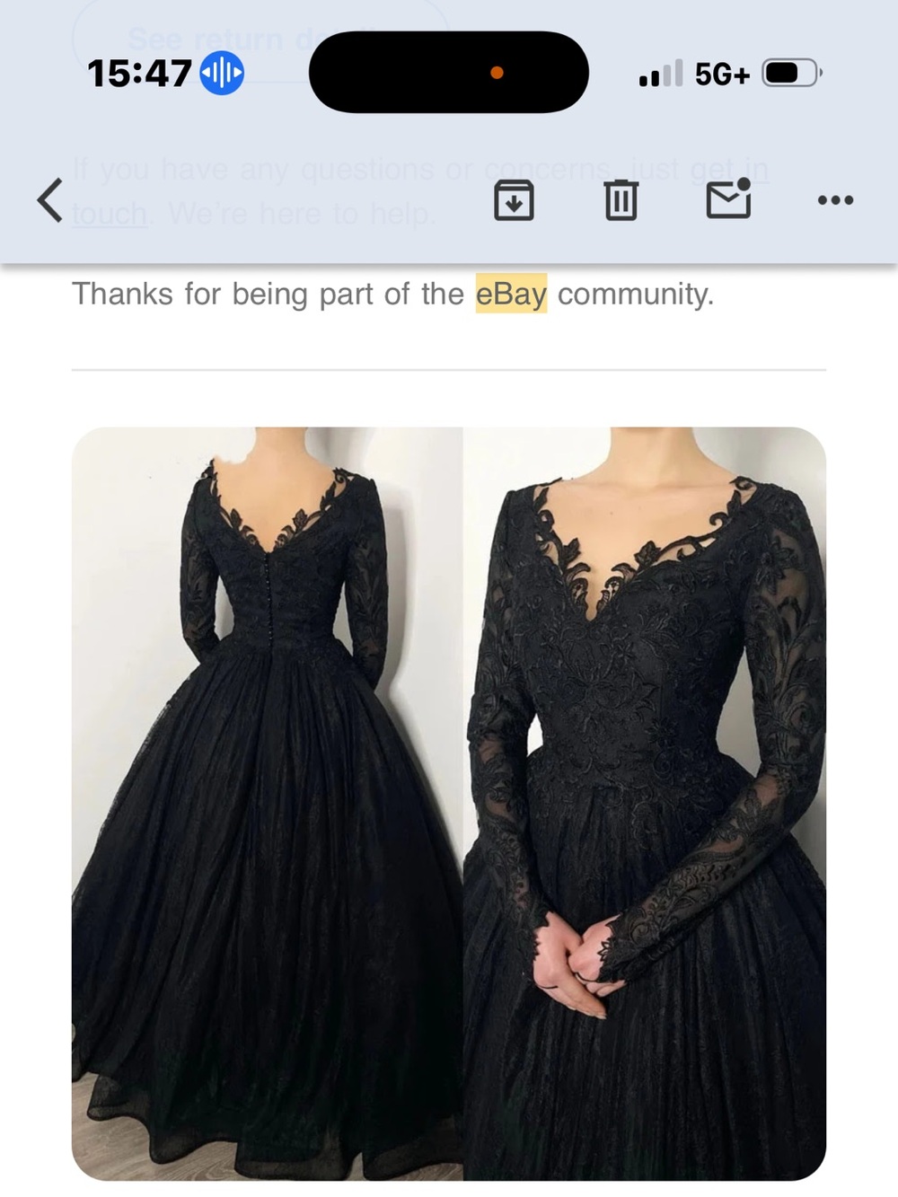 Black Lace Long Sleeve V-Neck Ball Gown Dress